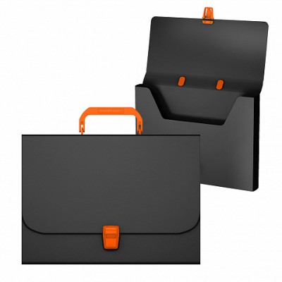 Портфель пластиковый ErichKrause® Matt Accent, A4, черный с оранжевой ручкой и замком (в пакете по 1